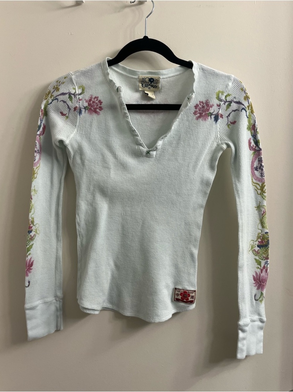 Lucky Brand Light Blue Floral Long Sleeve Thermal Tee